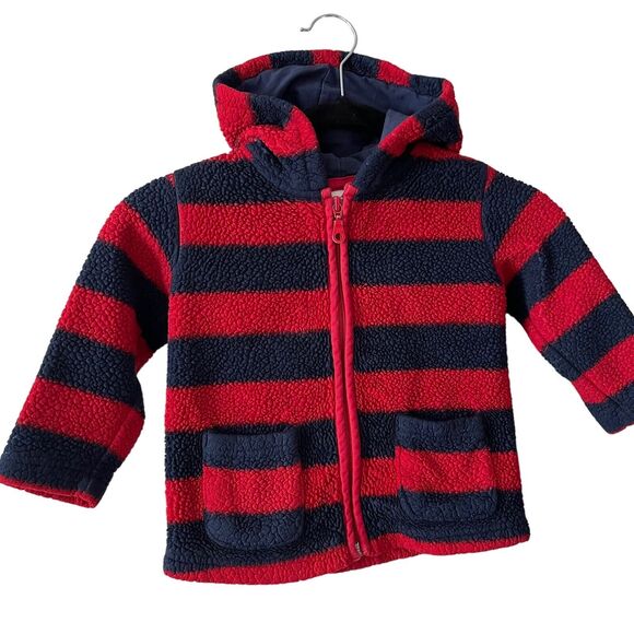 Hanna Andersson Baby 85 Size 2 Fleece Jacket Full Zip Hooded Striped Blue Red - Picture 6 of 8